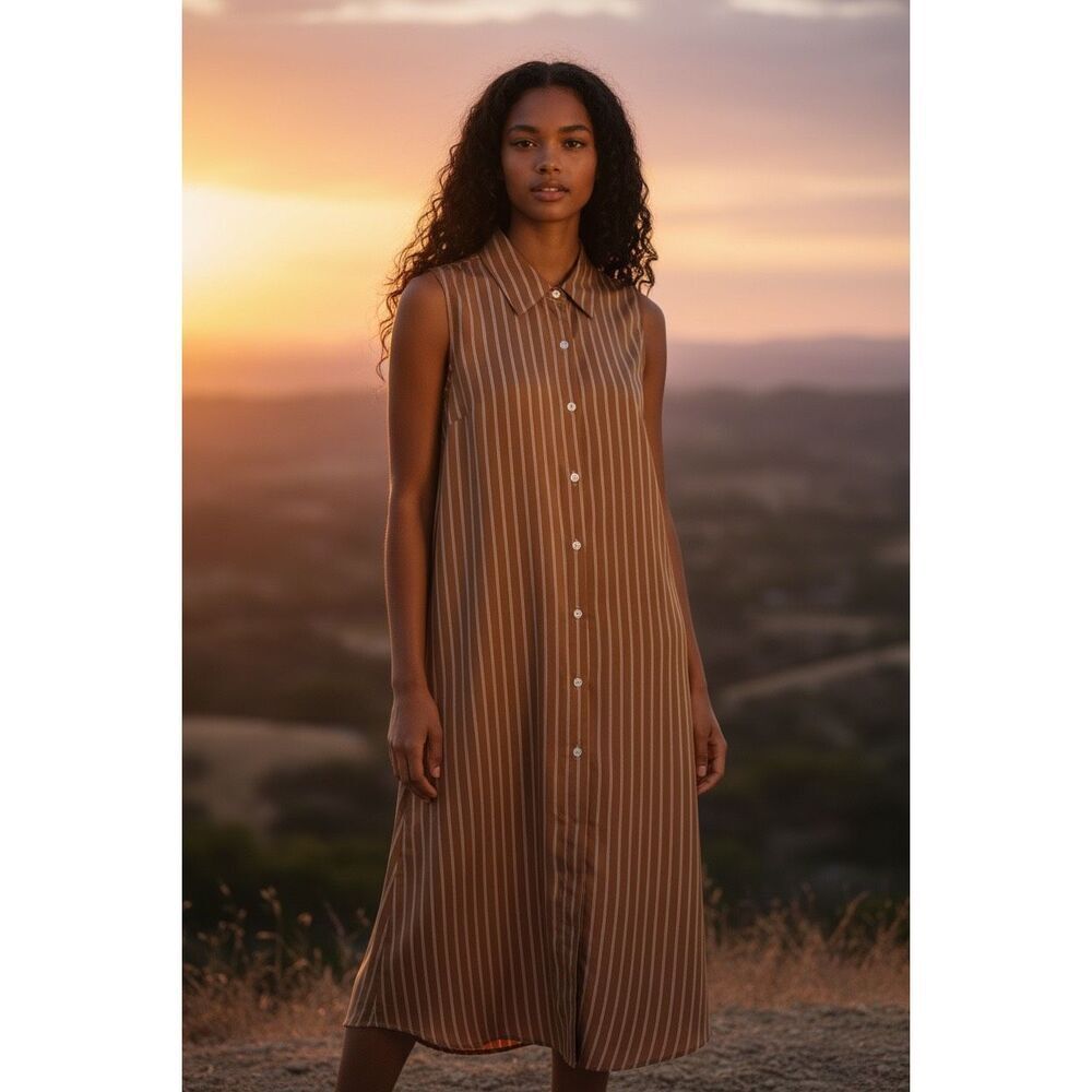 Wyeth Shirt Dress in Brown Stripe NWT Size Medium